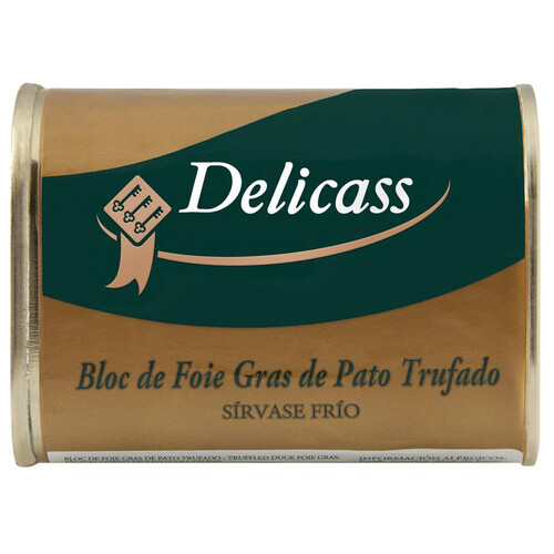 DELICASS Bloc de foie gras de pato trufado, elaborado sin gluten, ni huevo ni leche DELICASS 145 g.