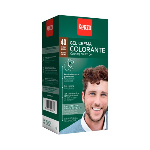 KERZO tono 40 castaño natural Gel crema colorante masculino (tinte) sin amoniaco.