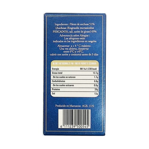 VANELLI Filetes de anchoa en aceite de girasol 23 g.