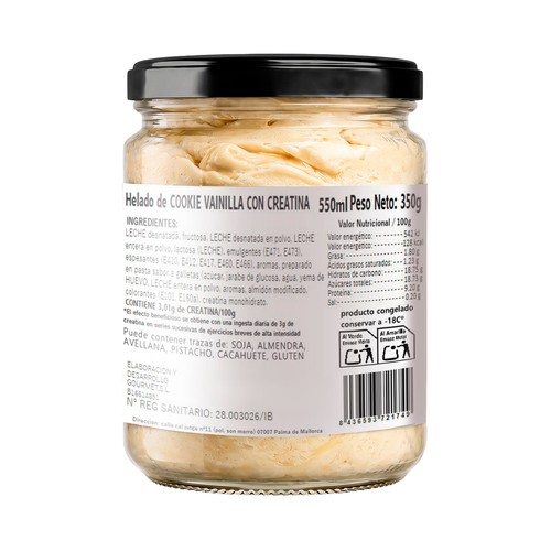 MURMUI Big Tarrina de helado de galleta sabor vainilla con Creatina, tarro 550 ml.