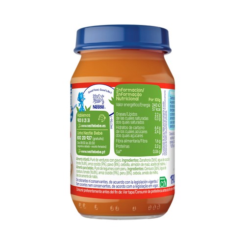 NESTLÉ Tarrito (con pedacitos) de arroz con tomate y pavo, a partir de 10 meses 190 g.