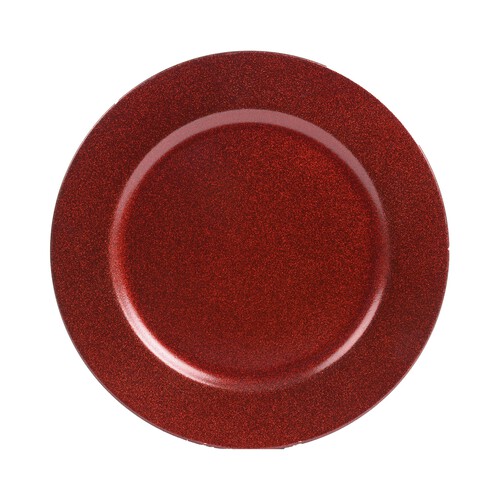 Bajoplato de plástico 33 cm decorado, color rojo, TABERSEO.