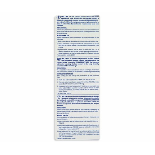 IRIS LINE Solución isotónica para limpiar e hidratar lentes de contacto, IRIS LINE 360 ml.