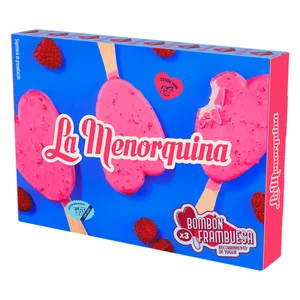 LA MENORQUINA Helado de frambuesa recubierto de yogur 3 x 100 ml.