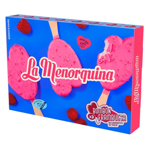 LA MENORQUINA Helado de frambuesa recubierto de yogur 3 x 100 ml.