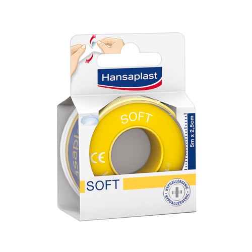 HANSAPLAST Esparadrapo Suave 5 Metros x 2,5 Centímetros HANSAPLAST