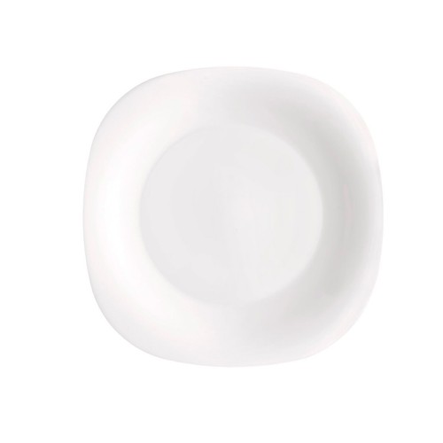 Vajilla completa de 18 piezas, forma cuadrada, fabricada en vidrio opal blanco, Parma BORMIOLI.