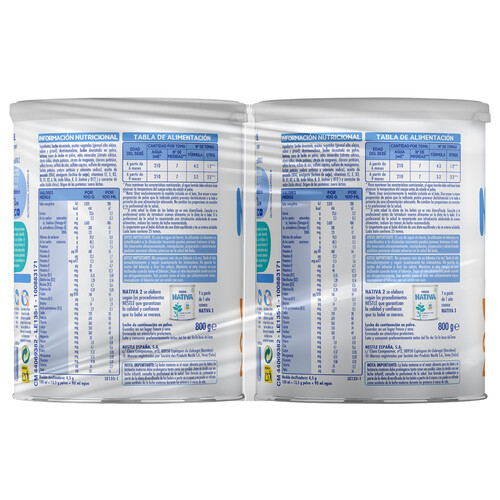 NATIVA Leche (2) de continuación a partir de los 6 meses NATIVA de Nestlé 2 x 800 g.