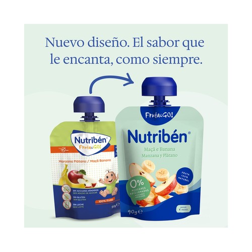 NUTRIBÉN Fruta & go! Bolsita de fruta (manzana y plátano), a partir de 6 meses 90 g.