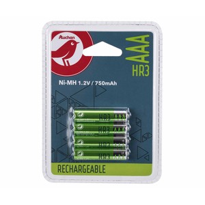 Imagen de Pack de 4 pilas recargables AAA, Ni-MH, HR03, PRODUCTO ECONÓMICO ALCAMPO, 750 mAh.