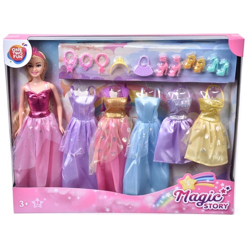 Muñeca Magic Story Princesa con 5 Outfits 14 Piezas +3 Años ONE, TWO FUN