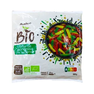 AUCHAN Pimientos (verde, rojo y amarillo) cortados en tiras 600 g. Producto Alcampo