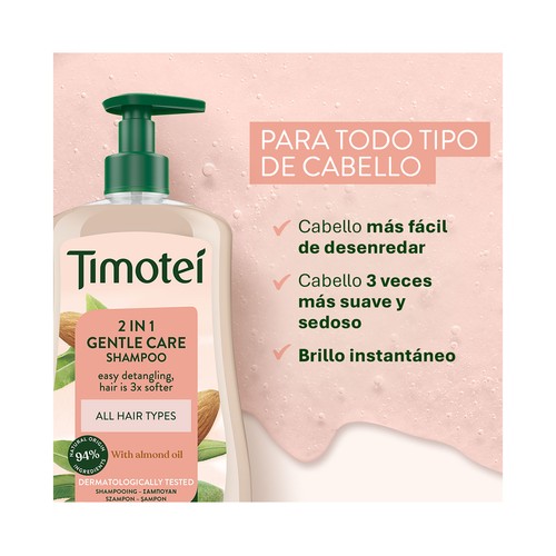 TIMOTEI Cuidado suave Champú 2 en 1 con almendra y coco para todo tipo de cabellos 300 ml.