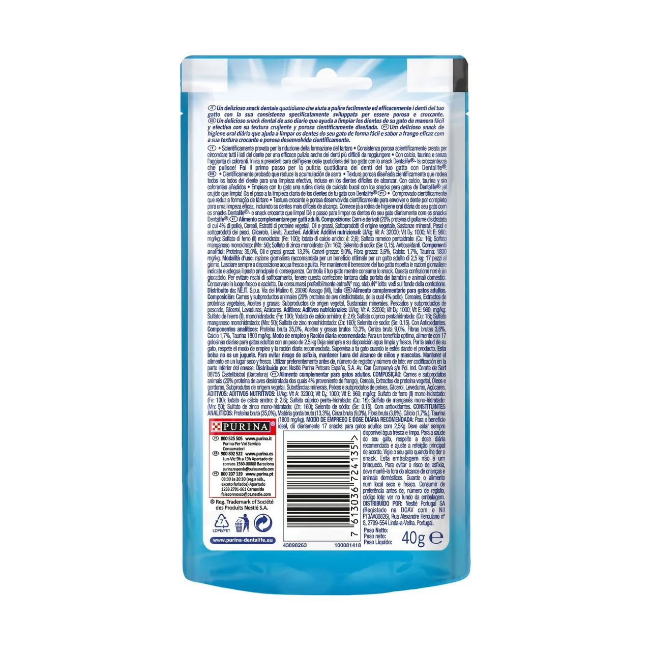 DENTALIFE Snack dental gatos sabor pollo PURINA DENTALIFE 40 g.