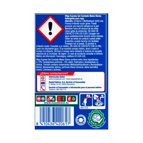 WIPP EXPRESS Detergente en gel para lavadora antiolores 1,850 l. 37 lav.