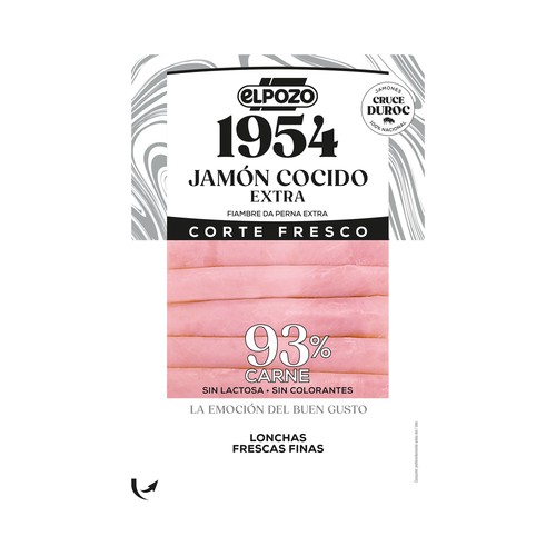 Jamón cócido, sin lactosa y sin colorantes, cortado en finas lonchas EL POZO 1954 Corte fresco 120 g.