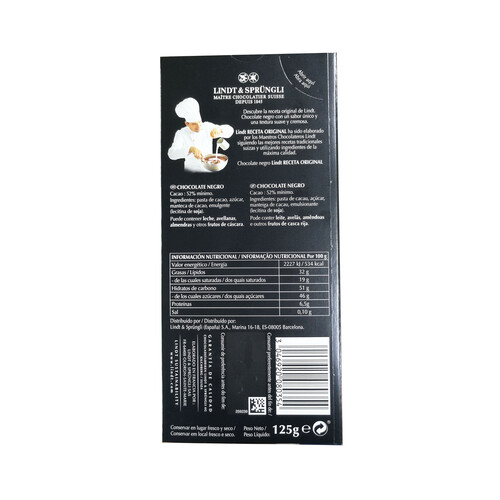 LINDT Chocolate negro 52% LINDT 125 g.
