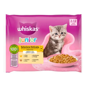 WHISKAS JUNIOR Alimento húmedo bolsa aves 4X 85gr