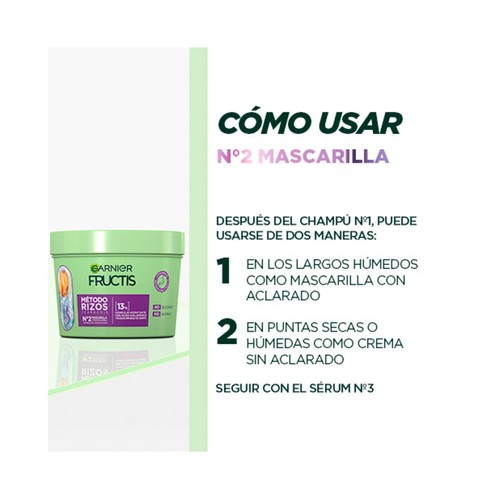FRUCITS Método rizos nº2 de Garnier Mascarilla capilar hidratante de rizos 370 ml.