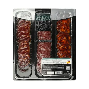 SIERRA AZUAGA Surtido de ibéricos compuesto por lomo, chorizo y salchichón ibéricos de cebo (50% raza ibérica) AZUAGA 140 g.