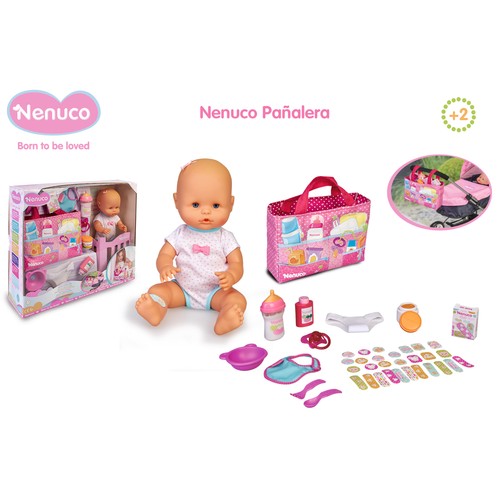 Muñeco bebé con bolsita para pañales y accesorios NENUCO.