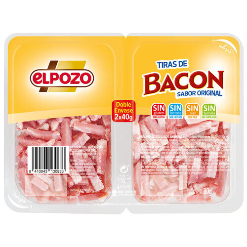 EL POZO Taquitos de bacon cocido y con sabor ahumado, sin piel ni ternilla EL POZO 2 x 40 g.
