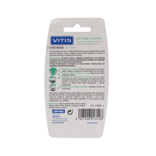 VITIS Cinta dental con cera, flúor y menta VITIS 50 ml.