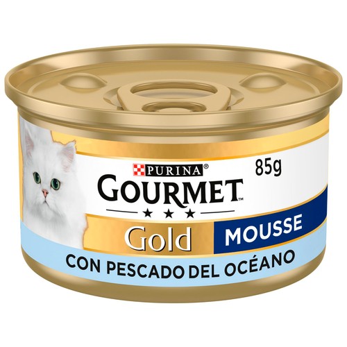 PURINA GOURMET Gold Comida para gatos a base de mousse de pescado blanco GOURMET tarrina 85 g.