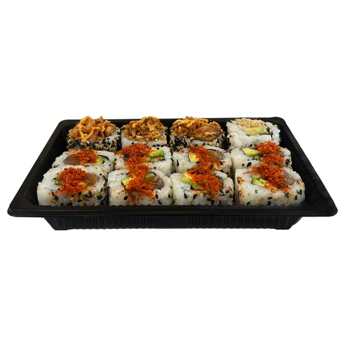 SUSHI GOURMET Bandeja 8 California salmón y 4 de atún con mayonesa picante y cebolla frita SUSHI GOURMET 12 uds.