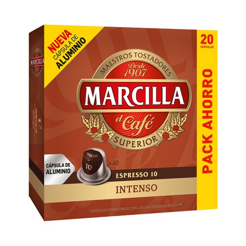 Café con intensidad 10 en cápsulas MARCILLA caja de 20 uds
