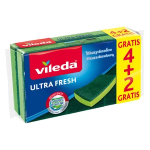 VILEDA Ultra fresh Estropajos de fibra verde con esponja, resistentes a las bacterias 4 uds.