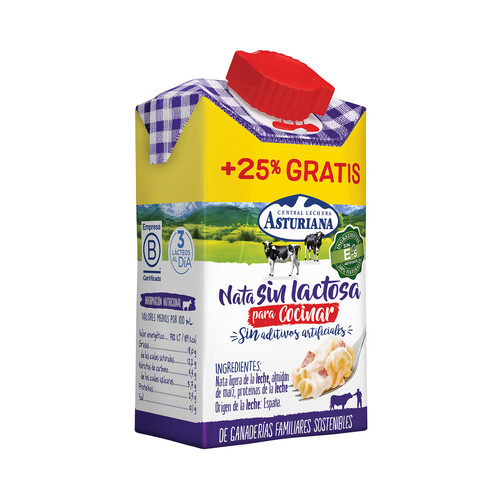 Nata líquida sin lactosa para cocinar CENTRAL LECHERA ASTURIANA 200 ml.