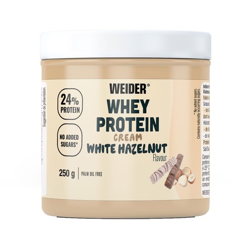 WEIDER Whey protein crema de chocolate blanco y avellana 250 g.
