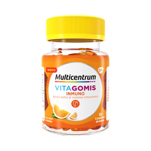 MULTICENTRUM Complemento alimenticio multivitamínico en cómodos caramelos de goma con sabor naranja MULTICENTRUM Vitagomis Inmuno 30 uds.