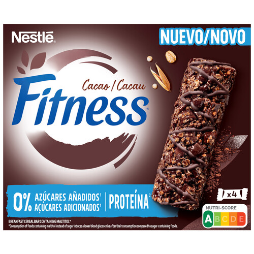 FITNESS de Nestlé Barritas de cereales sin azúcares añadidos y con sabor chocolate 4 uds.