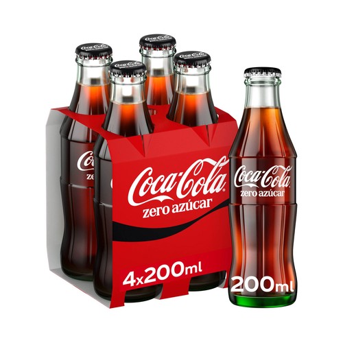 COCA COLA Zero azúcar Refresco de cola pack 4 botellas 20 cl.