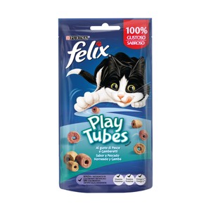 Imagen de FELIX Snacks para gatos sabor a pescado horneado y gambas, Play Tubes PURINA FÉLIX 50 g.