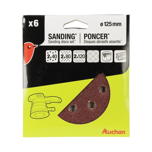 Pack 6 hojas lija D125, G40, G80, G120, PRODUCTO ALCAMPO.