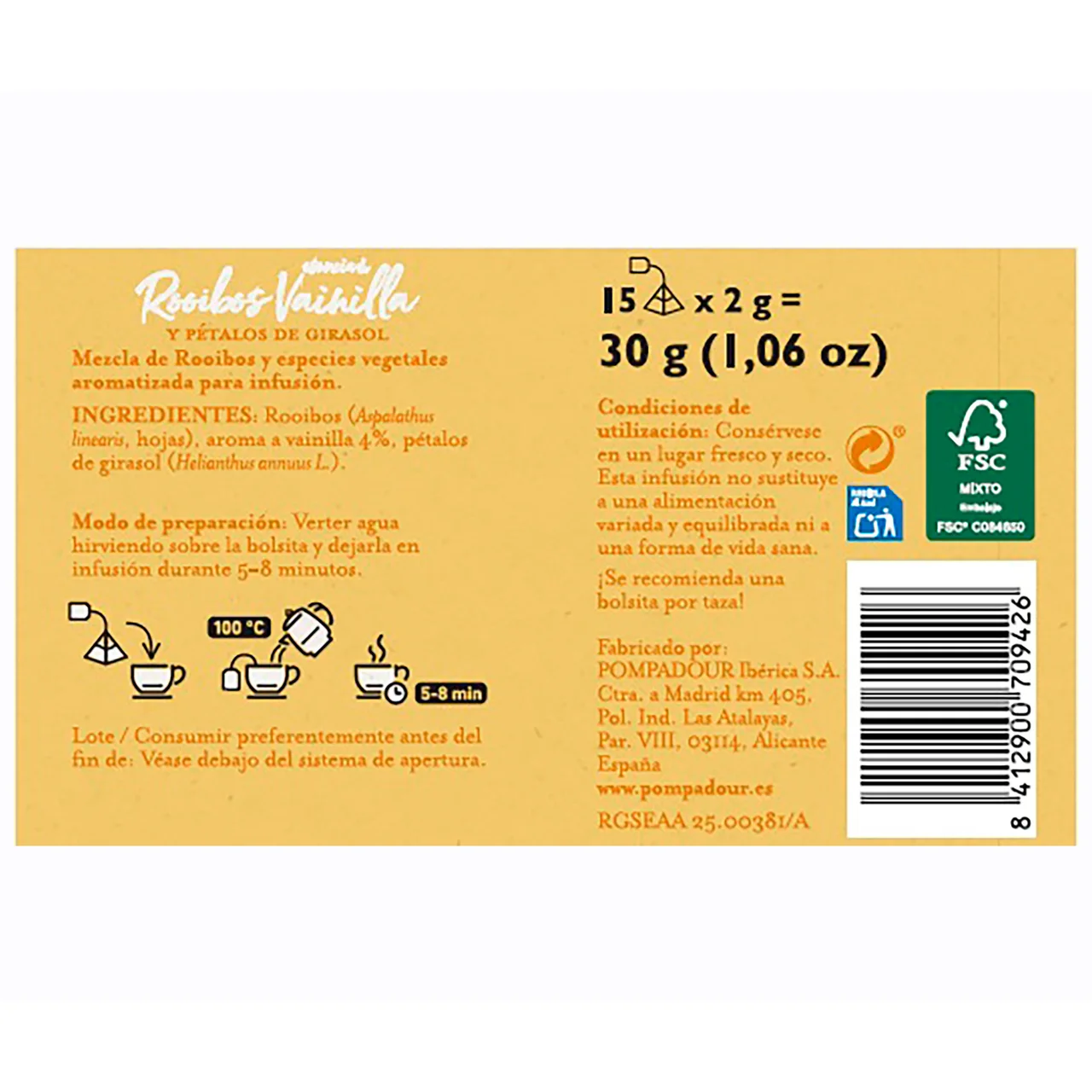 Infusión rooibos de vainilla piramidal 15 uds. 30 g.