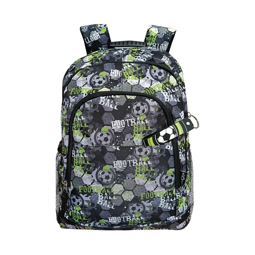 Mochila grande con 3 cremalleras 13x29x43 cm Fútbol. MITOS