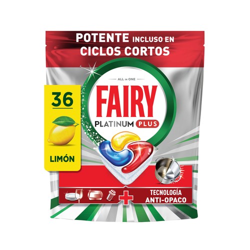FAIRY Lavavajillas máquina platinum plus limón 36 cápsulas 558g 