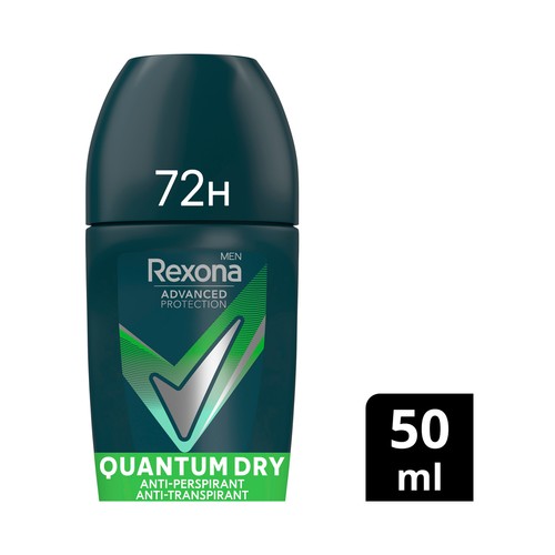 REXONA Men advanced protection quantum dry Desodorante roll on para hombre antitranspirante hasta 72 horas 50 ml.
