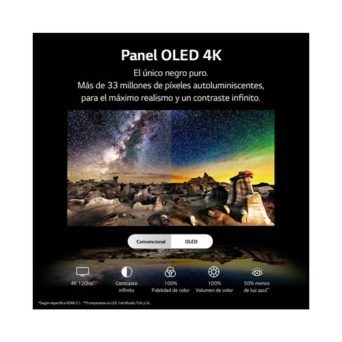 Televisión 165,1 cm (65) OLED LG OLED65B36A 4K, HDR 10 PRO, SMART TV, WIFI, BLUETOOTH, TDT T2, USB reproductor y grabador, 4HDMI, 100HZ.
