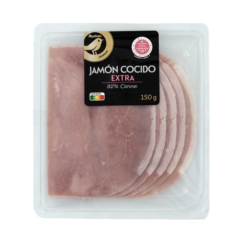 Jamón cocido de categoria extra, sabor ahumado y cortado en lonchas ALCAMPO GOURMET 150 g.