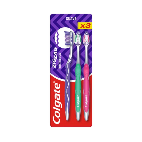 COLGATE Zigzag Cepillo de dientes suave, para una limpieza profunda 3 uds.