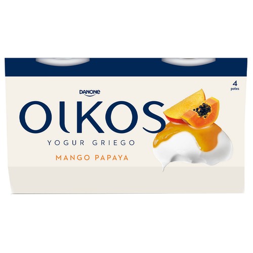 OIKOS de Danone Yogur griego con mango y papaya 4 x 110 g.