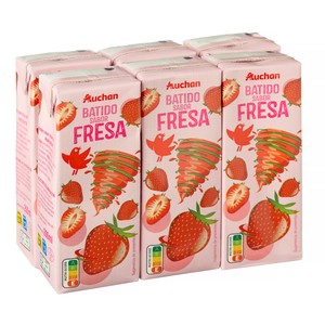 AUCHAN Batido con sabor a fresa 6 x 200 ml. Producto Alcampo