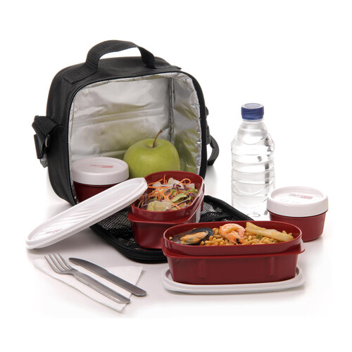 Bolsa porta-alimentos con 2 compartimentos y 4 recipientes herméticos, Kit Urban Food TATAY.