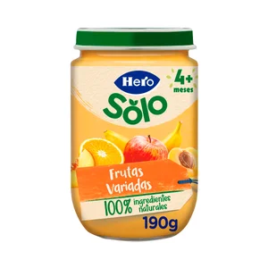 HERO Solo Tarrito de fruta (melocotón, plátano, manzana, naranja y albaricoque), a partir 4 meses 190 g.