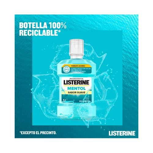 LISTERINE Enjuage bucal de uso diario sin alcohol, con sabor suave a mentol LISTERINE 1 l.